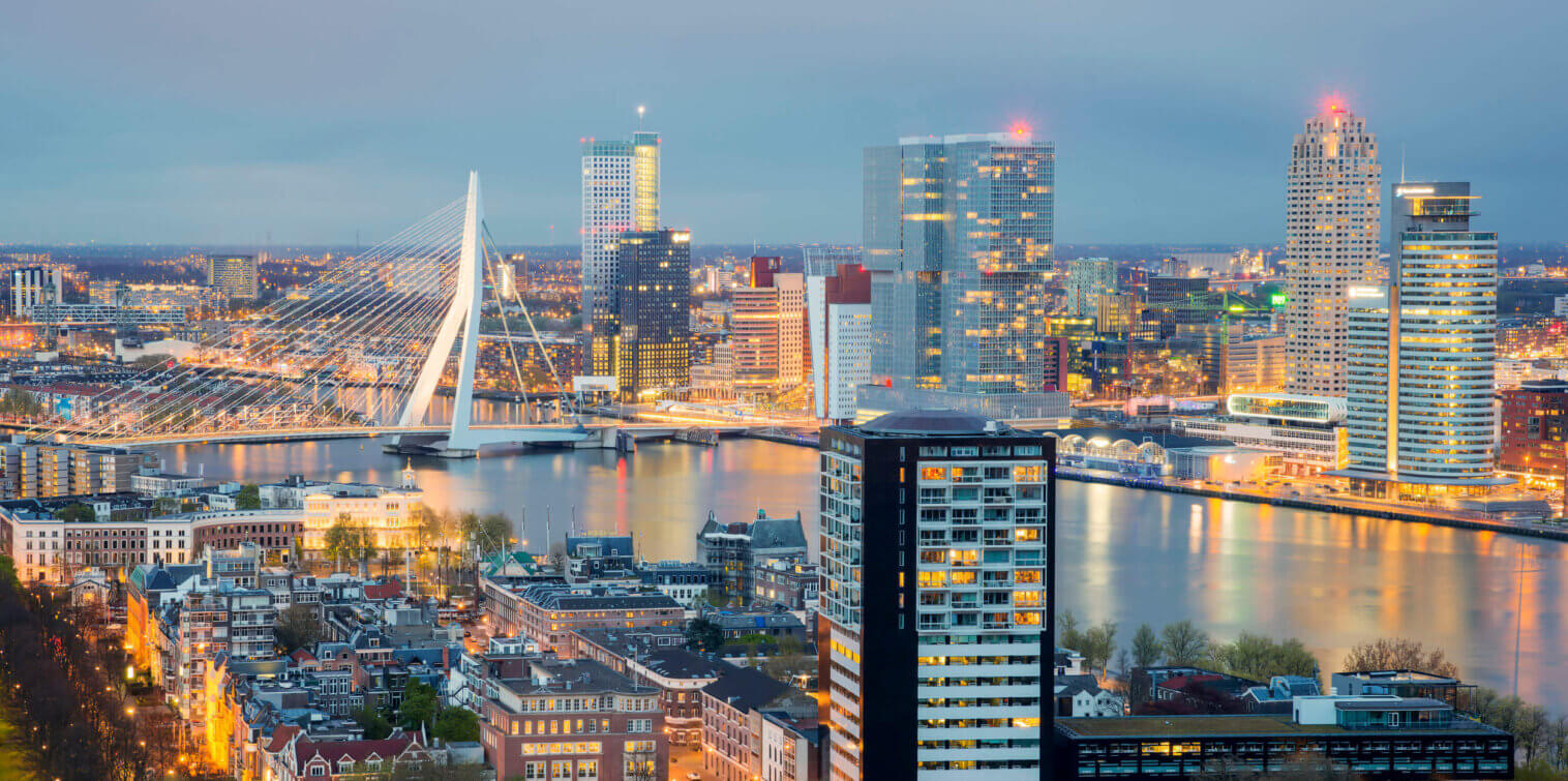 Rotterdam skyline at night in netherlands