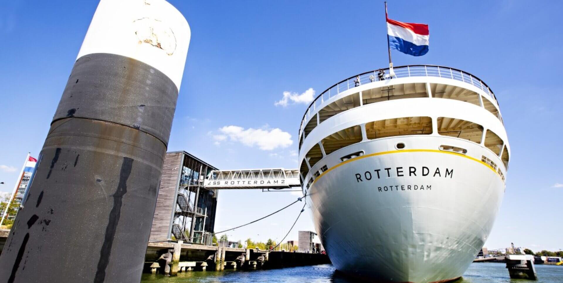SS Rotterdam with NL flag in Rotterdam Maritime Capital of Europe